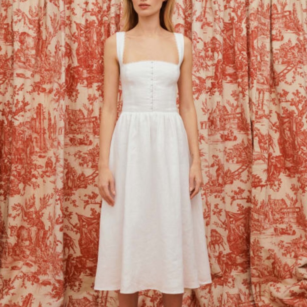 Reformation Tagliatelle Linen Dress White - Picture 2 of 7